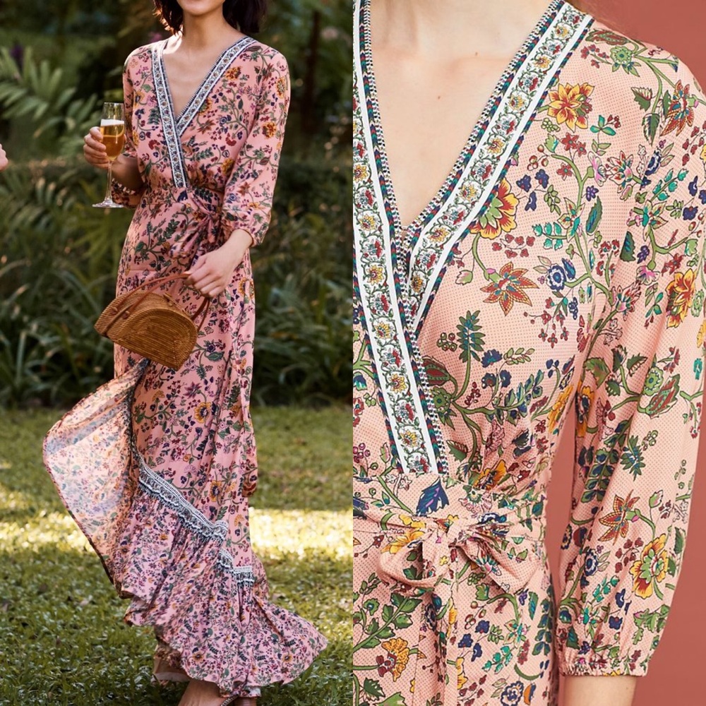 FARM RIO Clara Wrap Floral Dress SIZE LARGE
